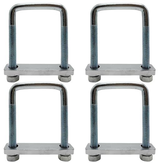 4 Pack Square U-Bolt for Trailer - Fits 2.5 Inch Wide Leaf Springs, Galvanized Steel Clamp Set, Secure Fit for Truck, Boat and Trailers