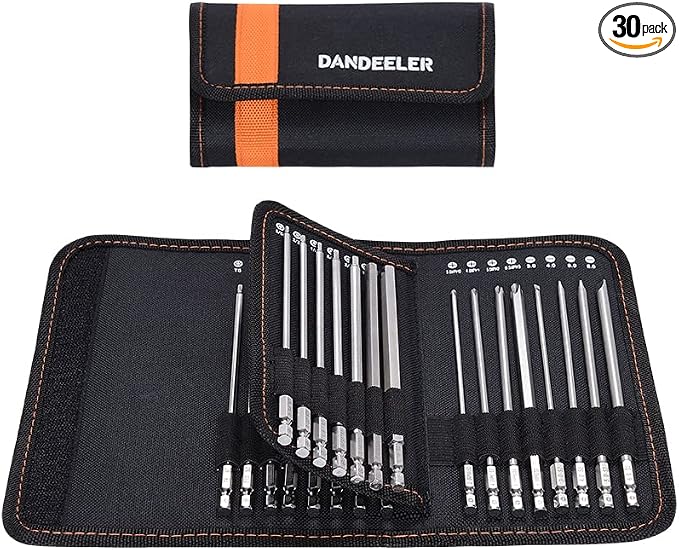 Dandeeler 30 Piece 6 Extra Long Security Bit Set Torx Hex Slotted Phillips Square Pozidriv, with Tool Bag 30pc Extra Long 6inch