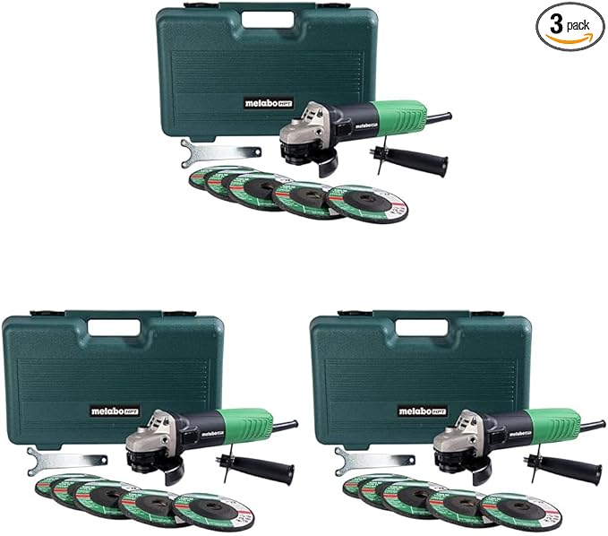 Metabo HPT 4-1/2-Inch Angle Grinder, Includes 5 Grinding Wheels & Hard Case, 6.2-Amp Motor, Compact & Lightweight, G12SR4 (Pack of 3)