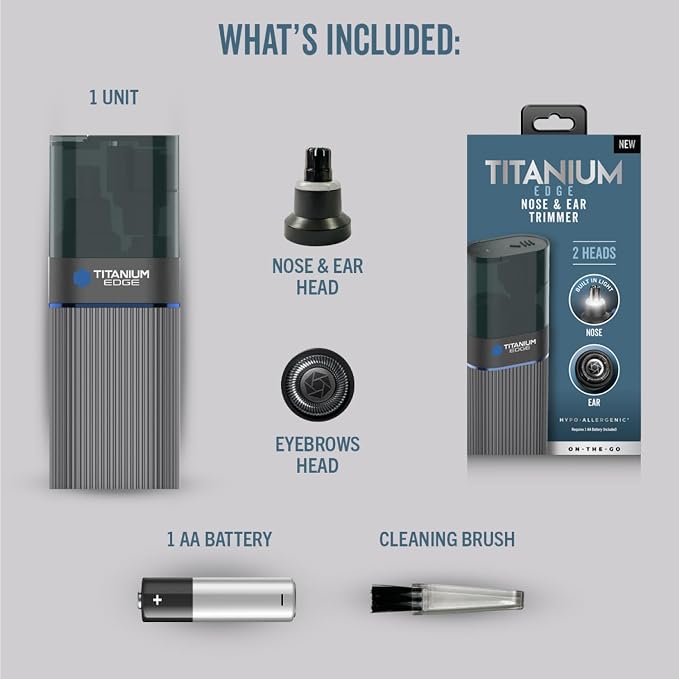 Microtouch Titanium Edge Ear & Nose Trimmer – Dual Rotary Blade Heads with Light – Water Resistant – Travel Friendly – Durable Design – Titanium Coated Blades for Precise, Comfortable Grooming