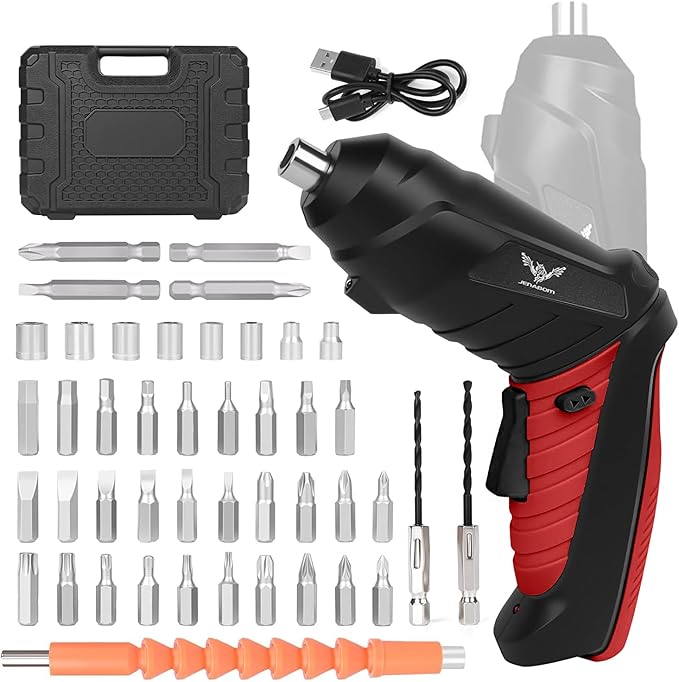 Electric Screwdriver, 3.6V Cordless & Rechargeable Screwdriver Set, 47pc Drill Set with Led Lights, USB Charging Cable