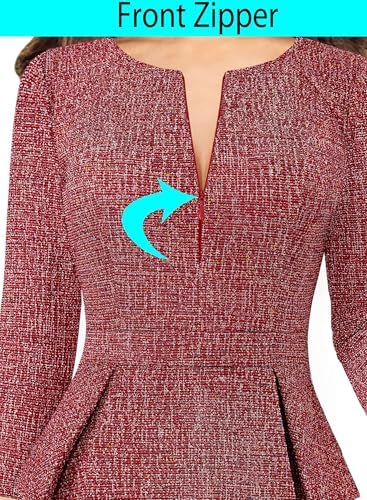 VFSHOW Womens Work Business Office Front Zipper Peplum Church Sheath Dress