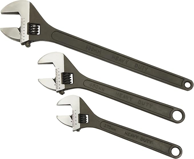 Klutch Jumbo Adjustable Wrench Set, 3-Pc. | Versatile jaw capacity, Large-fastener service, Shop/equipment maintenance, Durable wrench construction