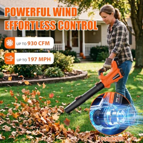 930CFM Electric Leaf Blower Cordless with 2 X 4.0 Batteries and Charger