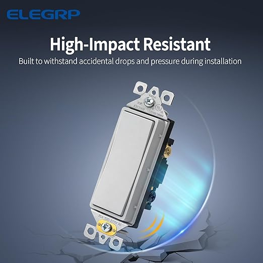 ELEGRP Matte Gray 3 Way Decorator Light Switch, 15A 120-277V, Paddle Rocker Switch Replacement, On/Off Wall Switch, Self-Grounding, Residential Grade, with Mid Wall Plate, UL/CUL, 1 Pack