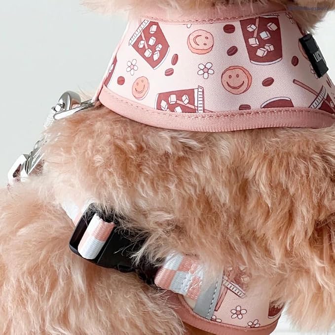 Lucy & Co. Reversible Dog Harness - Water-Repellent Neoprene, Dual-Print Design, Easy Swap Style, Adjustable Comfort Fit - Iced Coffee SZN Reversible Harness - Small