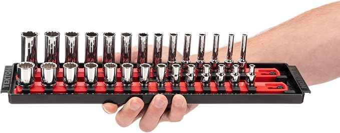 TEKTON 1/4 Inch Drive 12-Point Socket Set, 50-Piece | SHD90216 | (5/32 - 9/16 in., 4 - 15 mm), Shallow and Deep, Socket Rail
