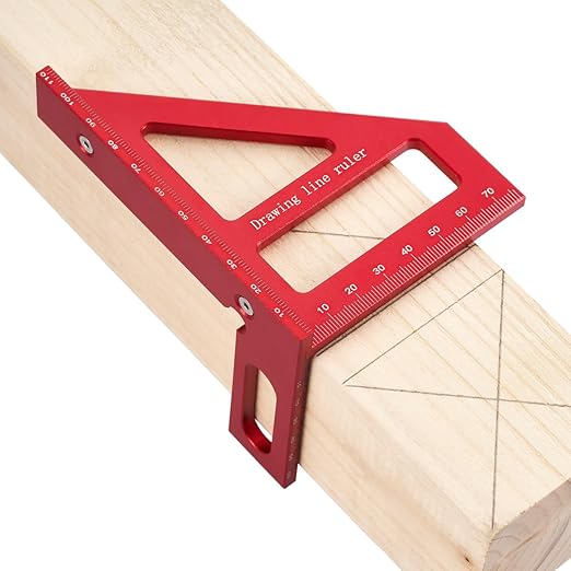 3D Multi-Angle Measuring Tool,45/90 Degree Aluminum Alloy Woodworking Square Protractor, Drawing Line Ruler, Miter Triangle Ruler Layout Measuring Tool for Woodworking (Metric-Red)