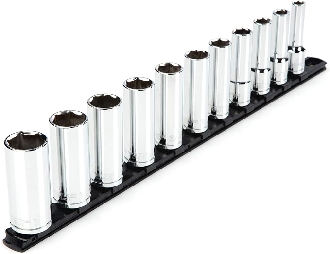 TEKTON 1/2 Inch Drive 6-Point Socket Set, 11-Piece | SHD92105 | (3/8 - 1 in.), Deep, Socket Rail