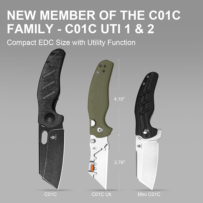 Kizer C01C Uti 2 (Tool-Free Version) Utility Knife, Button Liner Lock Box Cutter Pocket Knife with 5PCS Razor Blades, Thumb Stud Folding Knives with Green G10 Handle for Men Women V3488.29JNM1