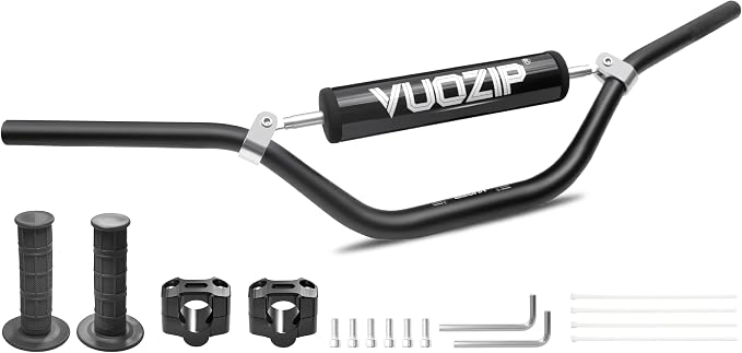 1-1/8" 28mm Mid-Rise Dirt Bike Handlebars - 6061-T6 Aluminum Heavy-Duty Handlebar with Foam Pad, Grips & Riser Clamp Kit, Universal Fit for Motocross Pit Bike ATV Quad (Type-C)