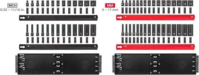 TEKTON 1/4 Inch Drive Impact Socket Set, 58-Piece | SID90205 | (5/32 - 11/16 in., 4 - 17 mm), Shallow and Deep, 12-Point, Socket Rail