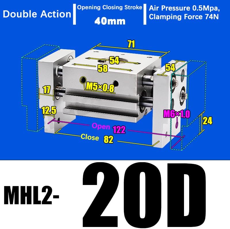 MHL2-20D MHL2-20D1 MHL2-20D2 Double Acting Pneumatic clamp Wide Type Pneumatic clamp Parallel Cylinder Aluminum clamp(MHL2-20D)