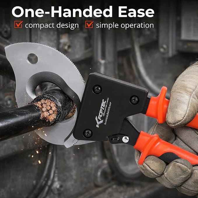 KF CPTEC Ratchet Cable Cutters Effortless up to 300mm²(AWG 600MCM) Ratcheting Wire Cutter for Electrical Aluminum, Copper & Multi-core Cables, Clean Cuts with No Fray
