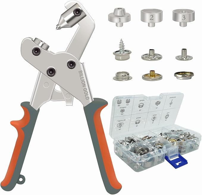 Snap Fastener Tool, BILLION GOLD Canvas Snap Kit, Heavy-Duty Snaps Tool for Boat Covers, Canvas, Leather, Tarps - 20 Sets Snap Buttons