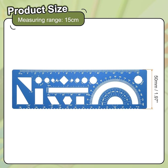 HARFINGTON Multifunctional Geometric Rulers 15cm Metric and SAE Aluminum Straight Edge Protractor Angle Math Measuring Ruler Geometric Drawings Templates for Drawing Drafting, Blue