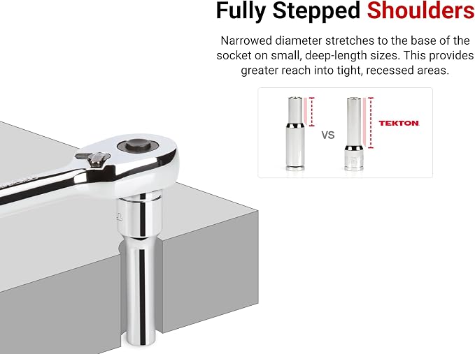 TEKTON 3/8 Inch Drive 12-Point Socket Set, 12-Piece | SHD91108 | (8 - 19 mm), Deep, Socket Rail