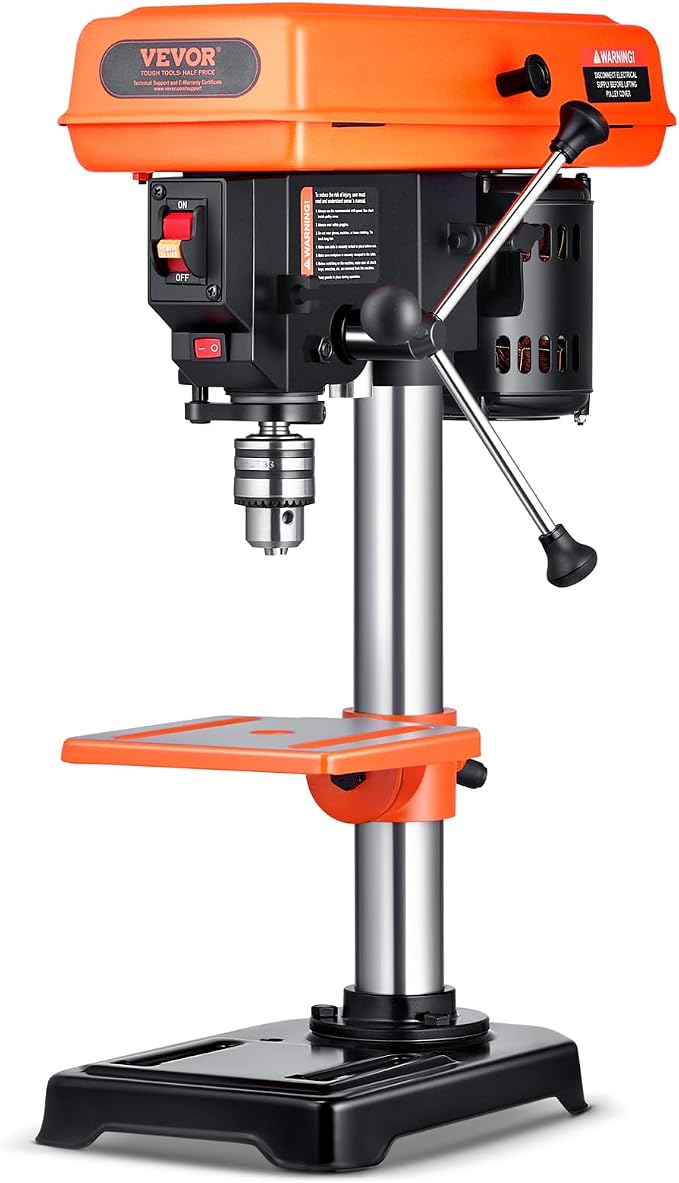 VEVOR 8 in Benchtop Drill Press, 2.5A Induction Motor, Tabletop Drilling Machine with 750/1140 / 1740/2340 / 3200 RPM Adjustable Speed, 0-45° Tilting Worktable, LED Work Light, for Wood Metal