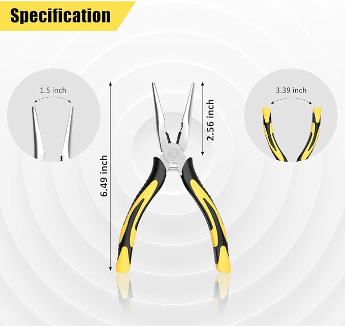 Premium Long Needle Nose Pliers-6’’, Paper Clamp Precision, High Carbon Steel, Soft Grip with Wire Cutter, Long Nose Cutting Pliers for Home, Fishing, Jewelry, Crafts,1pcs