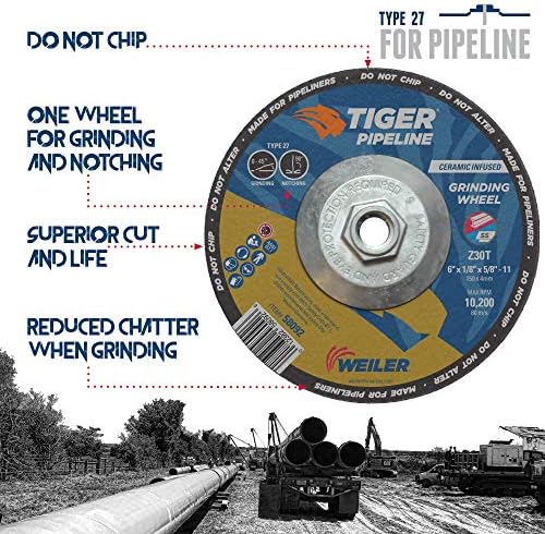 Weiler 58092 6" x 1/8" Tiger Pipeline, Z30T, Type 27, 5/8"-11 Nut (Pack of 10), 6" Dia