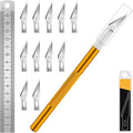 DIYSELF Craft Knife with 10 Extra #11 Blades, Precision Hobby Knife Set with Steel Ruler, Exacto Knife for Crafting, Polymer Clay, Pottery, Paper, Vinyl, Stencil & Model Making (Gold)