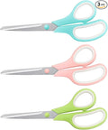 Scissors All Purpose Bulk Set of 3, Scissors for Office Home School Craft Supplies, Soft Comfort-Grip Right/Left Hand, Viridian, Vivid Green, Pink