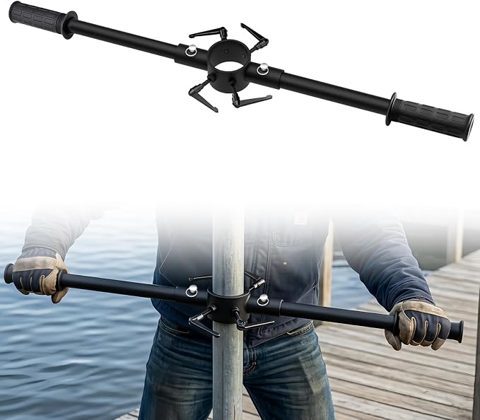 Dock Post Auger Wrench, 2 Inch Marine Pipe Tool with Hand-Tightening Handle Screw, Installation and Removal Wrench for Boat Dock Pipes and Augers