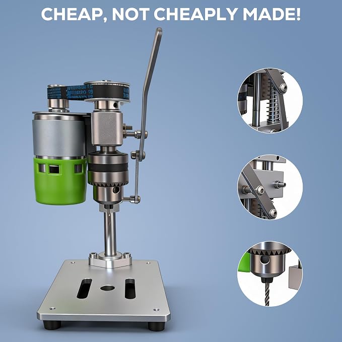 Compact Benchtop Drill Press, Rear-Mounted 795 High-Torque Motor, Mini Precision Bench Drilling Machine for DIY, Woodworking, Jewelry Making & Crafts, B10 Chuck