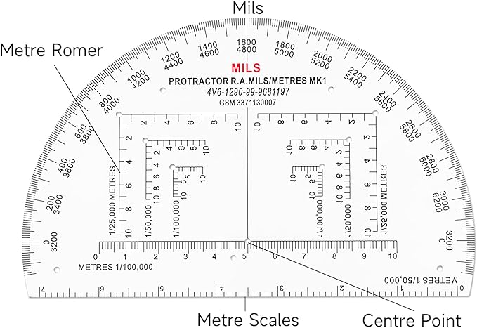 CYA Military Map Protractor for Land Navigation, Military Style UTM/MGRS Coordinate Scale, 6" RA