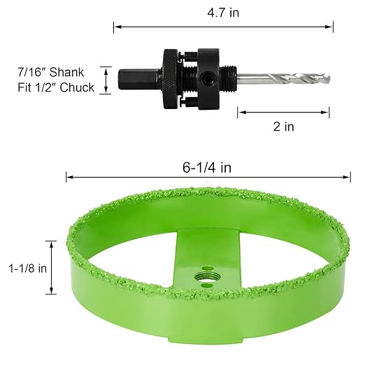 6-1/4 Inch Carbide Hole Saw with Arbor for 6” Recessed Lights, 6.25 Hole Saw Cutting Plaster Drywall Ceiling Sheetrock, 2X Faster, Green