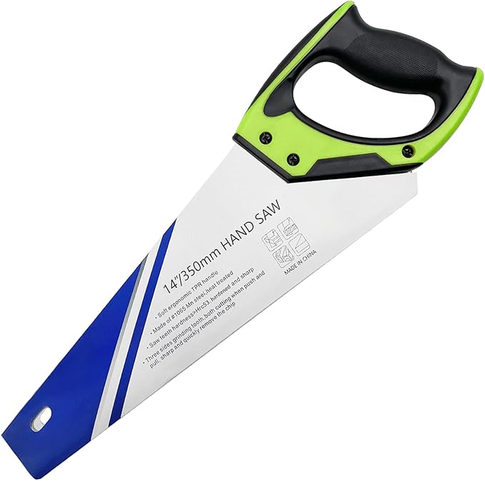 14 Inch Wood Hand Saw, 11 TPI Universal Handsaw Non-slip Ergonomic Handle Rustproof Wood Saw