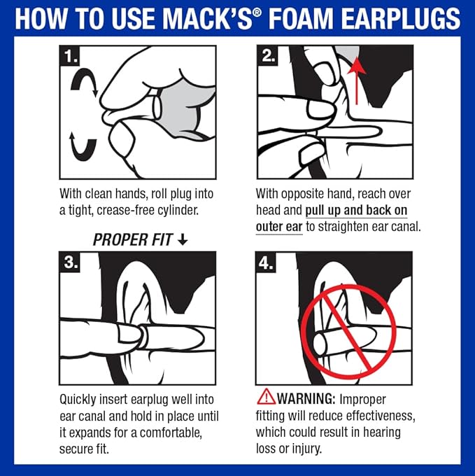 Mack's Ultra Soft Foam Earplugs, 50 Pair - 33dB Highest NRR, Comfortable Ear Plugs for Sleeping, Snoring, Travel, Concerts, Studying, Loud Noise, Work | Made in USA