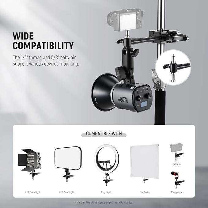 NEEWER Super Clamp with 6" Extension Arm, 5/8" Stud, 2.4" Jaw Grip