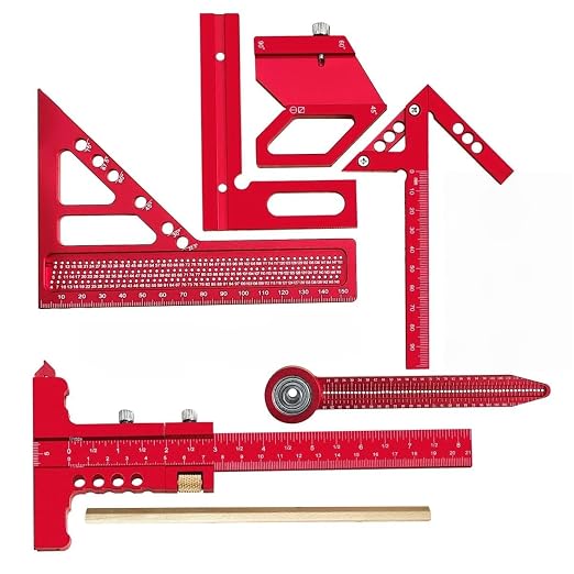 Woodworking Measuring Tools with Box, Aluminum Scribeing Ruler, Multi-Purpose Marking Ruler, Precision Layout Measuring Tool Carpentry Square Kits for Engineer Carpenter (6pcs with Box)