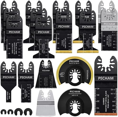 PECHAM 23PCS Titanium & Carbide Multitool Blades Oscillating Tool Saw Blades Heavy Duty for Hard Material, Metal/Steel Nails/Bolts/Screws Fit Most Oscillating Tools