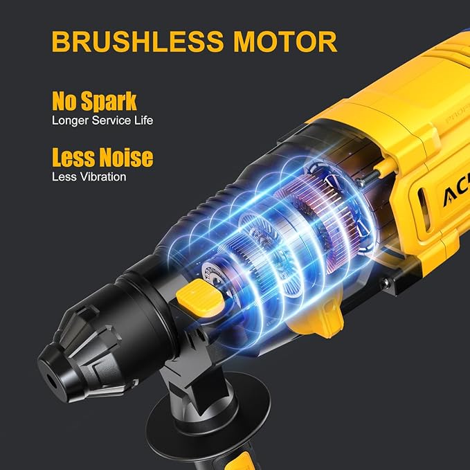 SDS-Plus Cordless Rotary Hammer Drill for Dewalt 20V Battery，Brushless Motor, Safety Clutch, 4 Functions, LED Light with Vibration Control, 5 Drills with Carry Bag(No Battery)