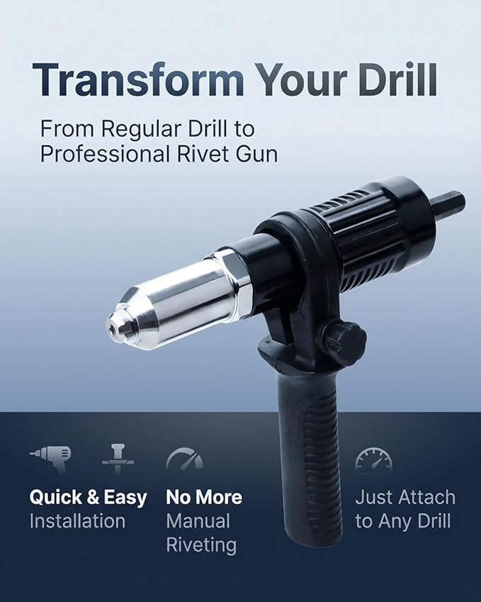 Pro-Grade Electric Rivet Gun Adapter – Turn Your Drill into a Riveting Beast,Professional Electric Rivet Gun Adapter Kit