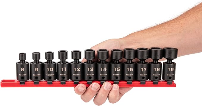 TEKTON 3/8 Inch Drive Universal Joint Impact Socket Set | SID97102 | 12-Piece, (8 - 19 mm), Shallow, 6-Point