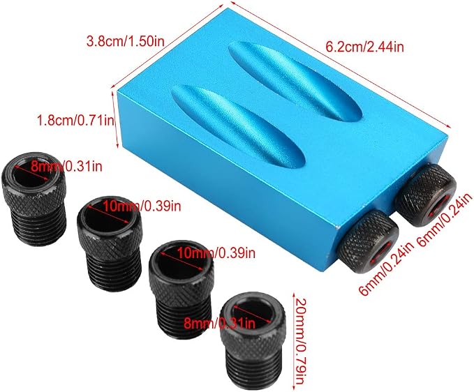 Pocket Hole Jig Kit, 15 Degree Woodwork Oblique Hole Positioner 6/8/10mm for Woodworking Angle Drilling Holes, Angle Carpentry Locator Jig