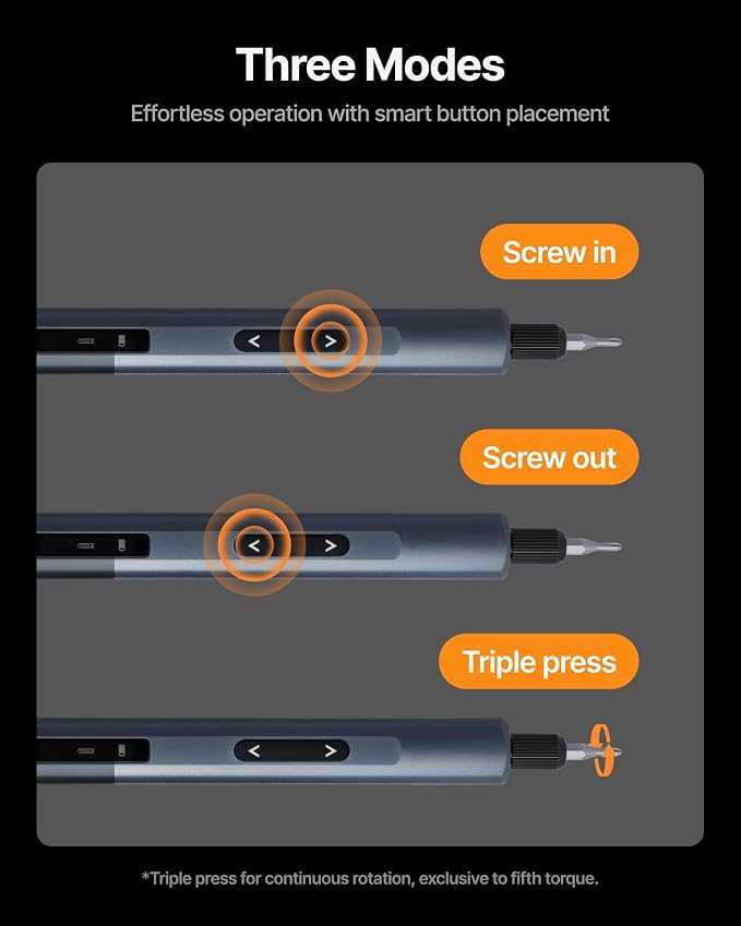 xTool Selected Mini Electric Screwdriver, 52-in-1 Precision Screwdriver Set Electric 400RPM 5 Torque Settings, 48 Drill Bits, Pry Bar, Led, Tweezers, Electric Precision Screwdriver Kit for Pc Building