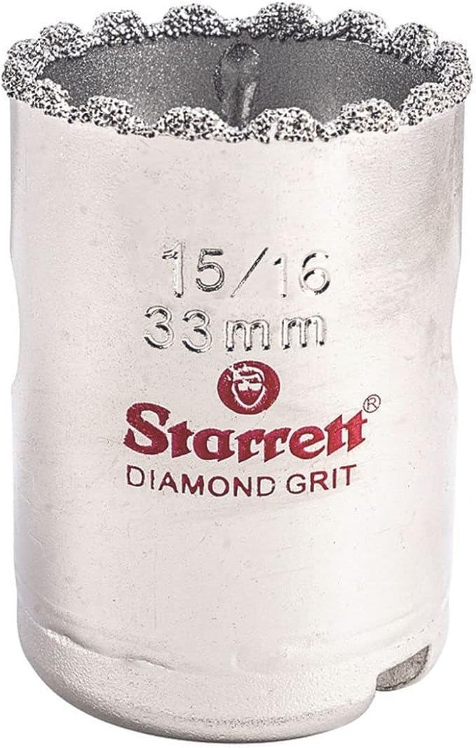 Starrett Diamond Grit Hole Saw 1-5/16" Dia, 1-5/8" Cutting Depth | 5/8-18 Thread Size, A2 Or A10 Arbor, Silver Finish, Ideal For Small Diameter Drilling, KD0156-N