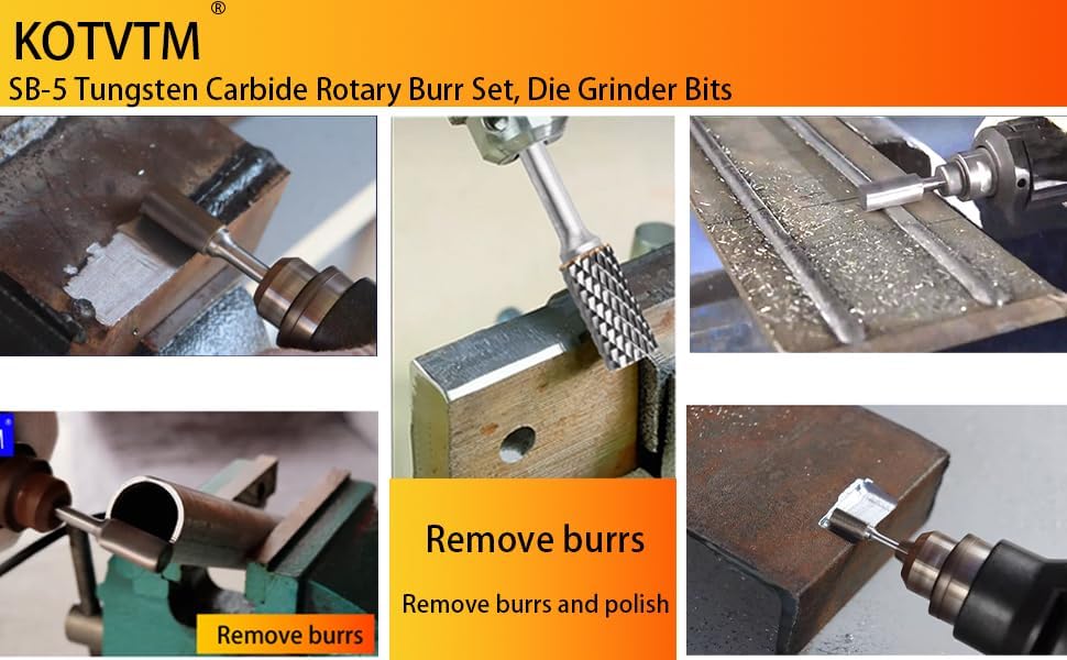 Carbide Burr Set 1/4" Shank SB-5 Die Grinder Bits Tungsten Double Cut Burr Bits (1/2" Cutter Dia X 1" Cutter Length) for Die Grinder Kits Metal Grinding Drilling Polishing (5pcs)
