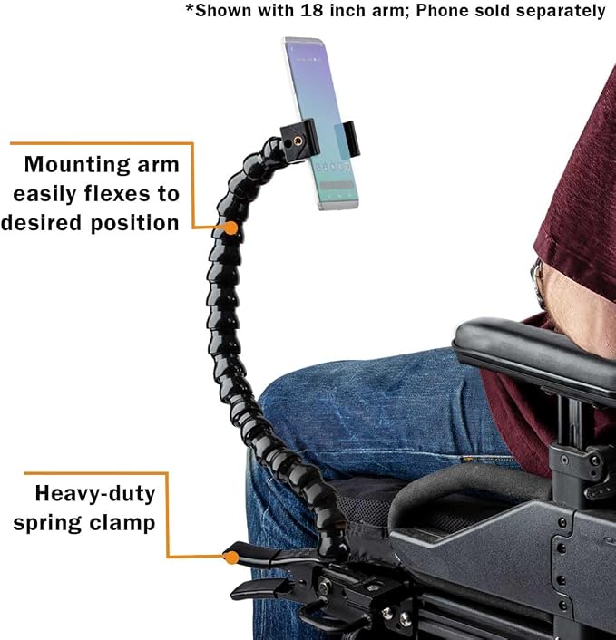 MOGO ModularHose Assistive Technology Phone Holder with Heavy-Duty Spring Clamp (Opens to 2"), 24 Inch Arm
