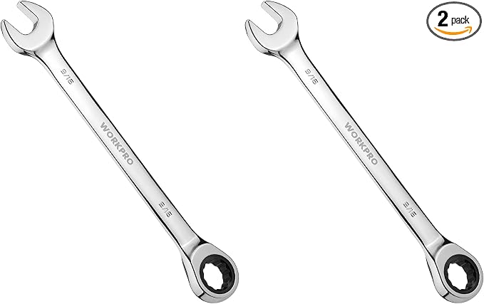 WORKPRO 9/16" Ratcheting Combination Wrench, Mirror Polish Chrome Plating (Pack of 2)