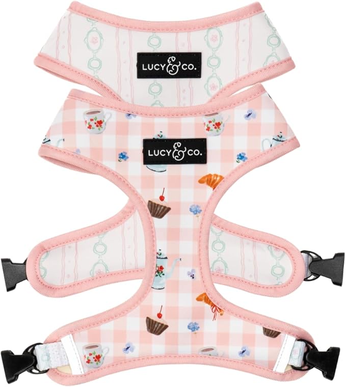 Lucy & Co. Reversible Dog Harness - Water-Repellent Neoprene, Dual-Print Design, Easy Swap Style, Adjustable Comfort Fit - Sipping Slowly Reversible Harness - Medium
