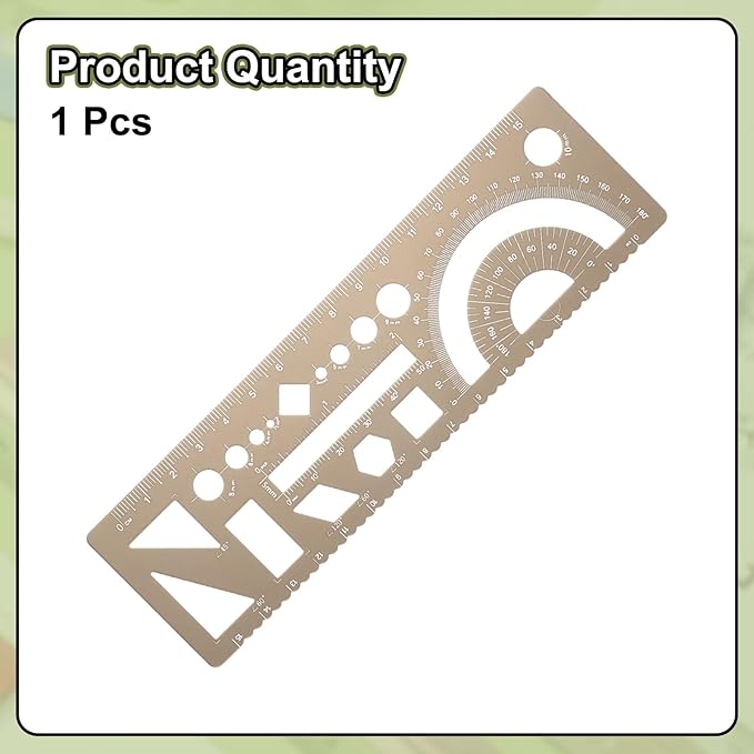 HARFINGTON Multifunctional Geometric Rulers 15cm Metric and SAE Aluminum Straight Edge Protractor Angle Math Measuring Ruler Geometric Drawings Templates for Drawing Drafting, Gold