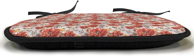 Lunarable Flower Chair Cushion Pads Set 12, Blooming Poppies Ladybug Bumblebee Bee and Butterflies Summer Joyful, Anti-Slip Seat Padding for Kitchen & Patio, 16"x16", Vermilion Yellow Beige