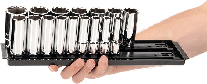 TEKTON 1/2 Inch Drive 6-Point Socket Set, 32-Piece | SHD92205 | (3/8 - 1-5/16 in.), Shallow and Deep, Socket Rail