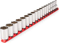 TEKTON 3/8 Inch Drive 12-Point Socket Set, 19-Piece | SHD91122 | (6 - 24 mm), Semi-Deep, Socket Rail