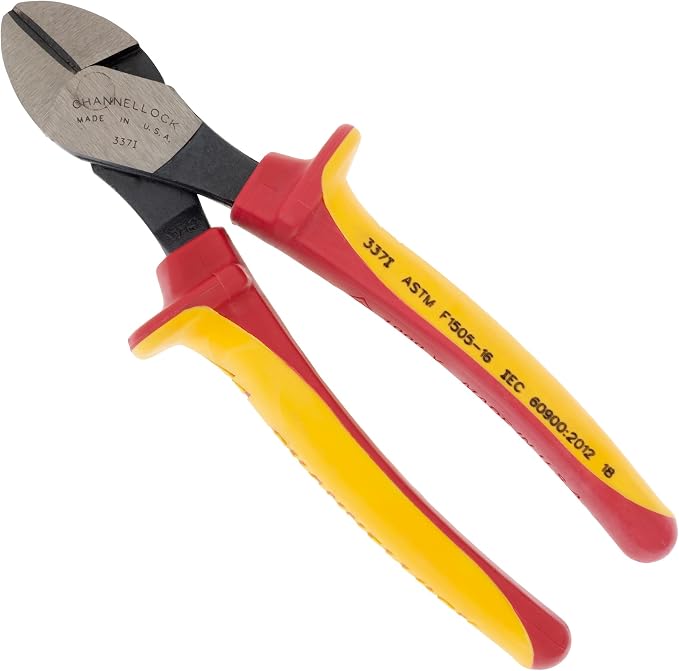 CHANNELLOCK 7-inch XLT High Leverage Diagonal Cutting Pliers, 1000V Insulated Grip, Knife and Anvil Style Cutting Edge, Made in USA (337I)